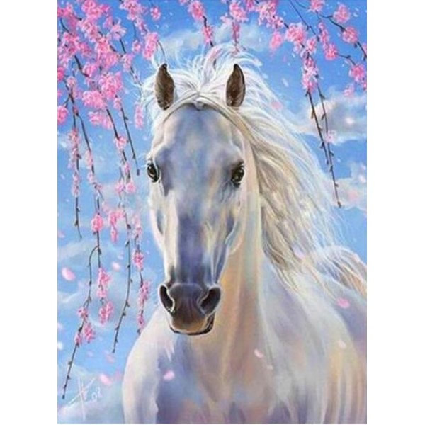 Horse White Blue Diamond Painting Kit - DIY