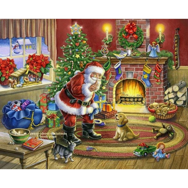 Christmas Santa Claus And Dog Diamond Painting Kit - DIY